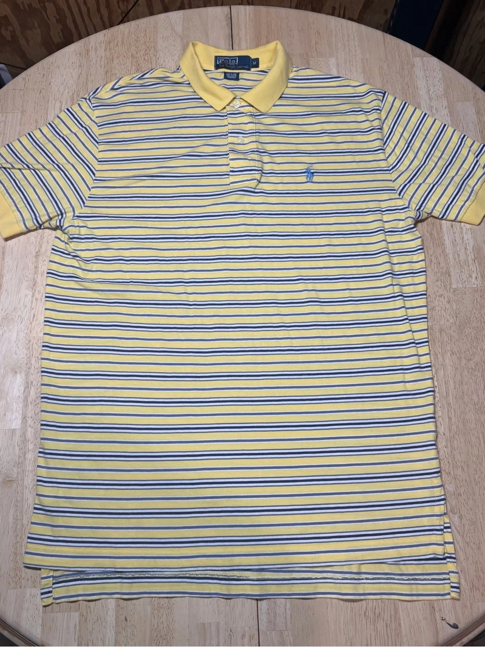 Vintage Polo Ralph Lauren Yellow Striped Polo Shirt Mens Medium Embroidered Pony